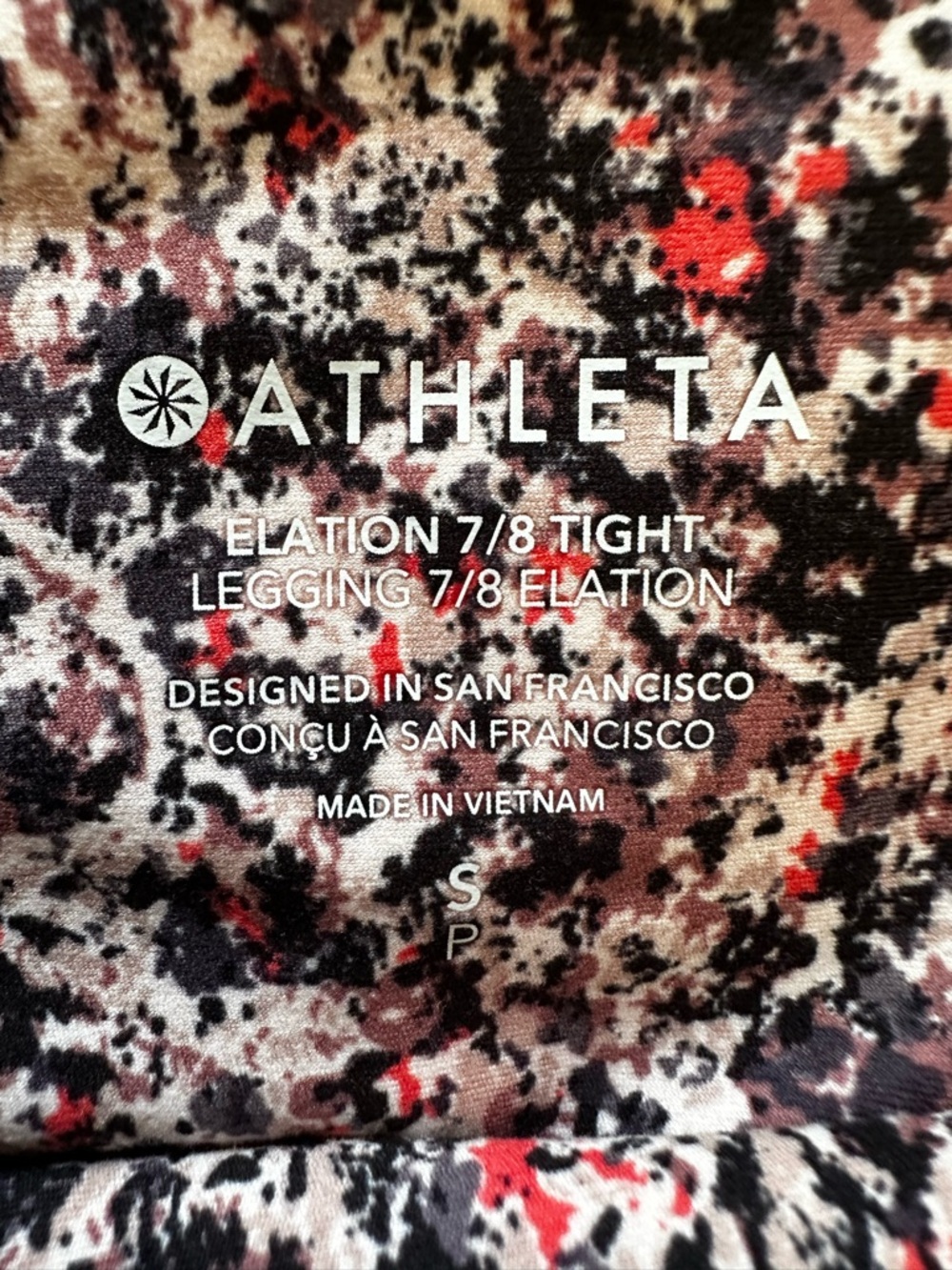 Athleta Elation Speckled Pink Red Black Cream 7/8 Tight Leggings Size: Small - Picture 7 of 8
